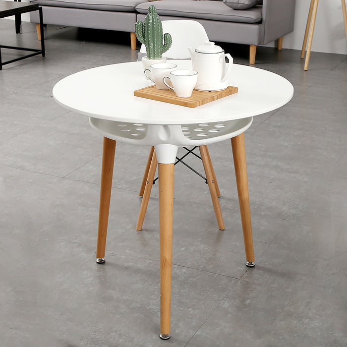 Modern Round White Dining Table Leisure Wood Tea Table Office Conference Pedestal Desk with Storage 6090-Bsic-1TR