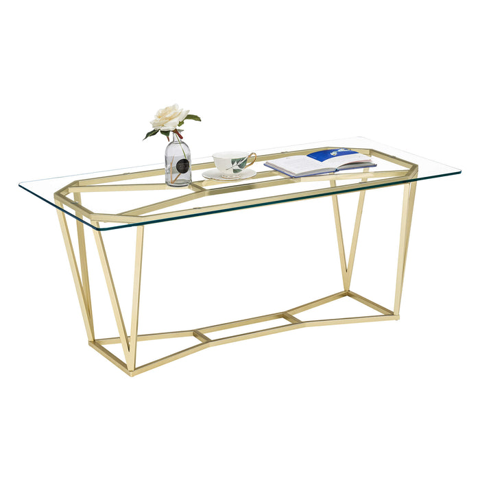 Mcombo Gold Glass Coffee Table for Living Room, 43.3 inch Modern Rectangle Cocktail Table with Gold Finish Tea Table Entertainment Center 6090-COFF-57GS