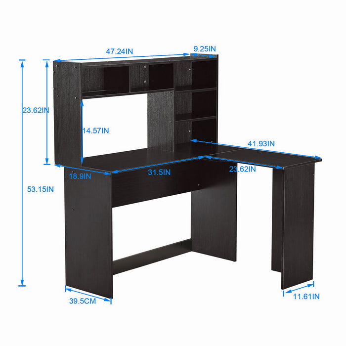 Mcombo Modern Computer Desk with Hutch L Shaped Gaming Desk Corner Desk with Shelves for Small Space Home Office Dark Brown 7194BK 47.24W x 41.93D x 53.15H inch,6090-7194DK