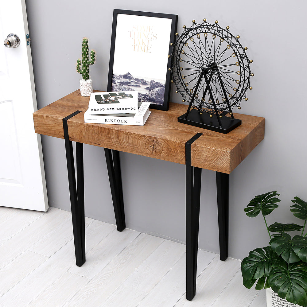 Mcombo Modern Industrial console table Farmhouse Metal Frame Rustic Modern Wood Table for Entryway Living Room 6090-KAPER-WT