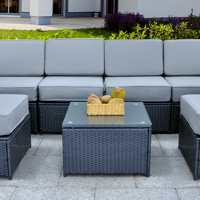 Mcombo Outdoor Patio Rattan Wicker Sofa Black Coffee Table Garden Sectional Set with desk 6085-1005TT