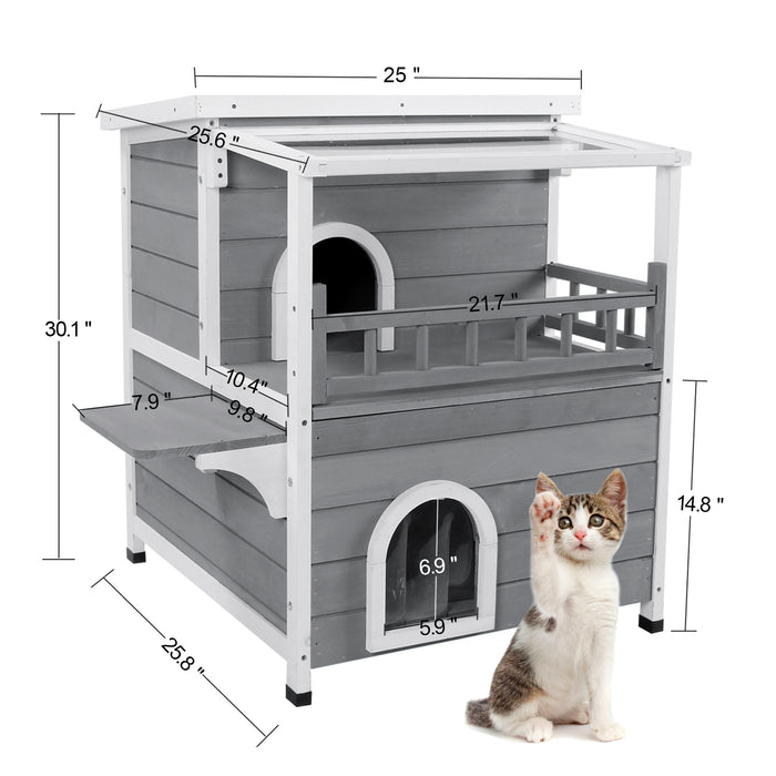 MCombo 2-Story Outdoor Cat House with Waterproof Roof, Wooden Catio Indoor Cat Enclosure with Escape Doors, Multiple Cat Shelter Feral Kitty Cage for Inside/Outside 0509