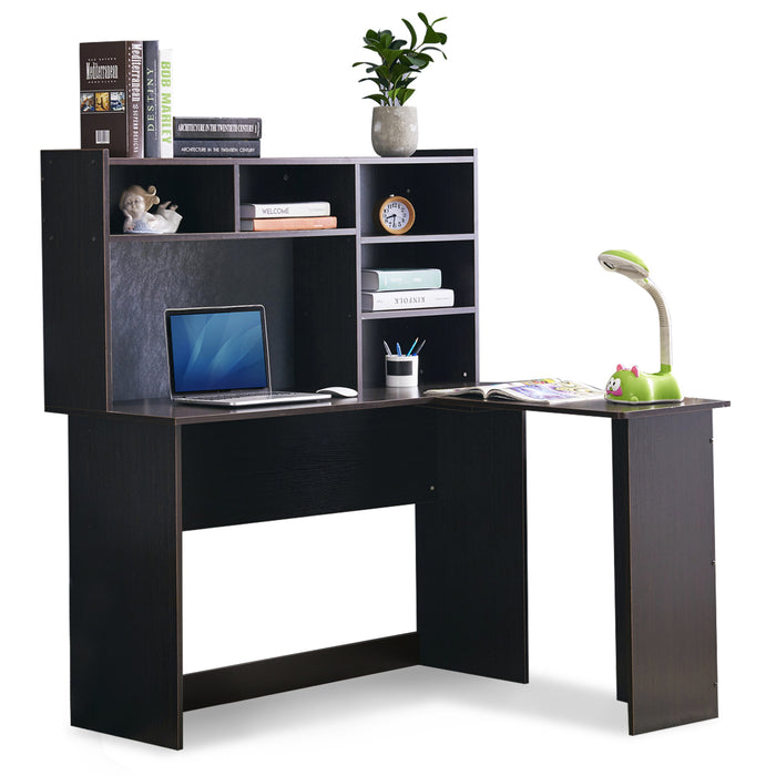 Mcombo Modern Computer Desk with Hutch L Shaped Gaming Desk Corner Desk with Shelves for Small Space Home Office Dark Brown 7194BK 47.24W x 41.93D x 53.15H inch,6090-7194DK