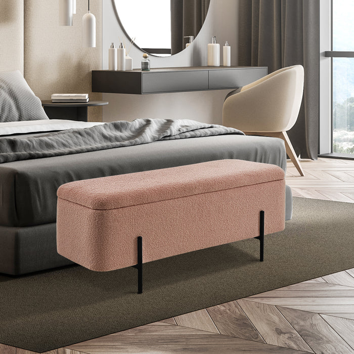 Mcombo Storage Ottoman Bench, Teddy Fabric Upholstered Footstool with  Storage Space, Bed End Bench for Bedroom, Living room, Entryway W709