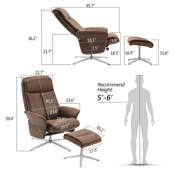 Mcombo Swivel Recliner with Ottoman, Modern Armchair with Heavy Duty Aluminum Base, Faux Leather Lounge Chair for Living Room Bedroom Office, 4603