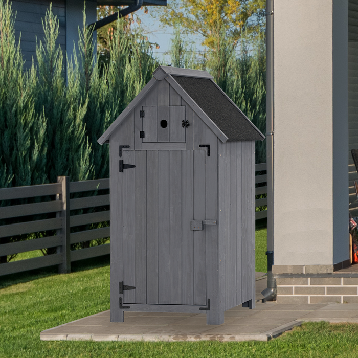 Mcombo Outdoor Wood Storage Cabinet, Small Size Garden Shed with Door and Shelves, Outside Tools Cabinet for Patio (30.3”x21.5”x56”) 0733