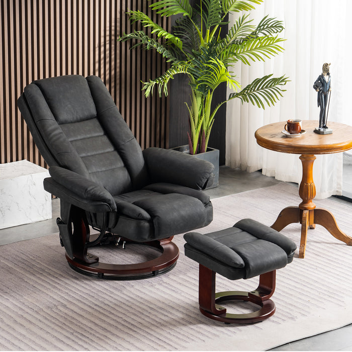 MCombo Recliner with Ottoman Chair Accent Recliner Chair with Vibration Massage, 360 Degree Swivel Wood Base, Faux Leather 9096