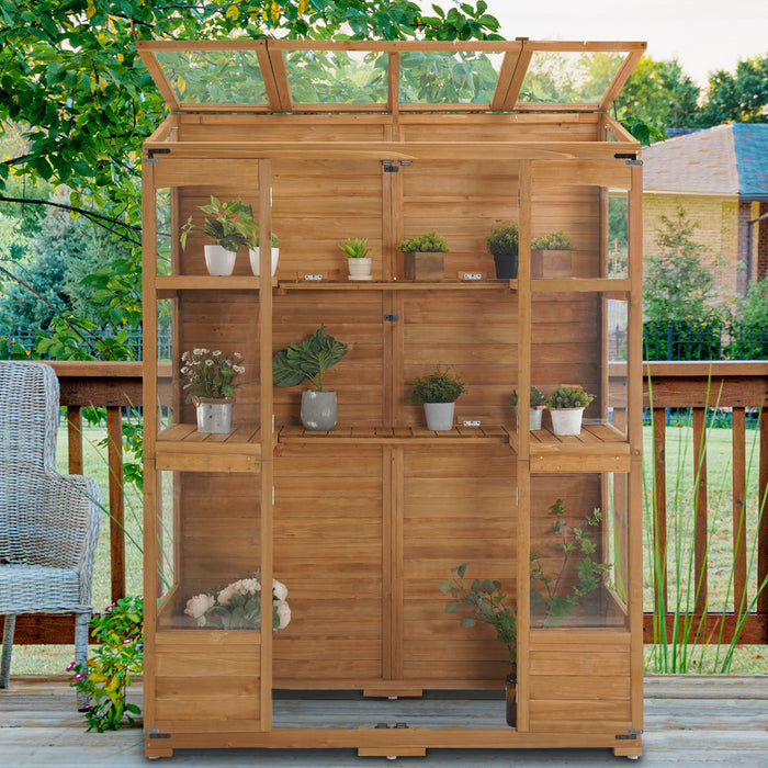 Mcombo Wooden Greenhouse, Walk-in Outdoor Greenhouse with Openable Roof and Lockable Door, 0899