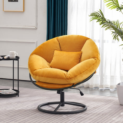 Mcombo Swivel Papasan Chairs, Gas Lift Cozy Chair with Height Adjustment, Velvet Rocking Saucer Chair for Living Room Bedroom HQ405