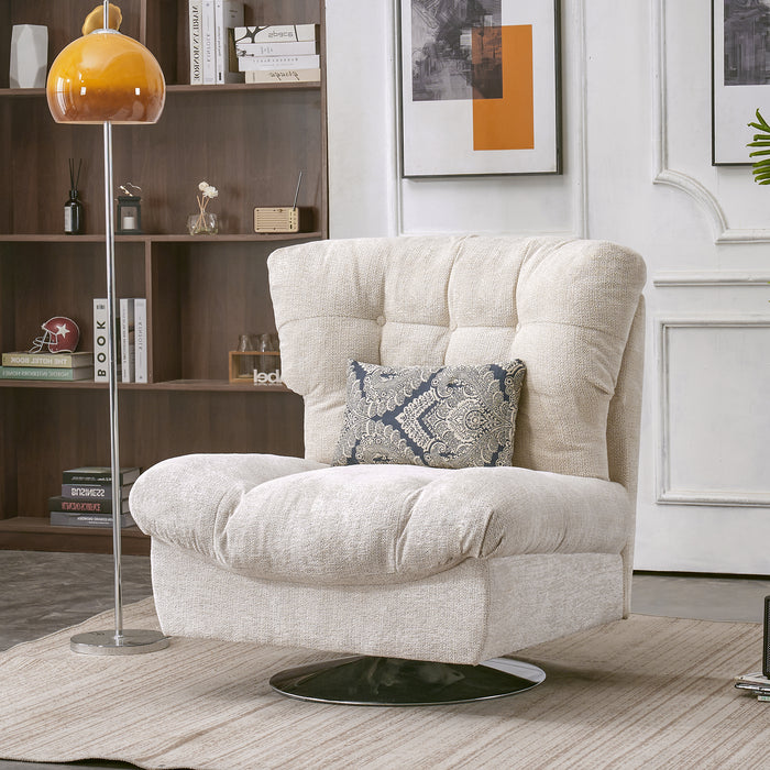 Mcombo Modern Swivel Accent Chairs, Button-Tufted Slipper Chair, Chenille Upholstered Wingback Leisure Sofa Chair for Living Room Bedroom LW753
