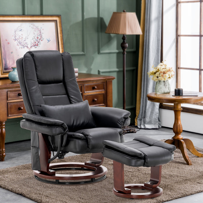 MCombo Recliner with Ottoman Chair Accent Recliner Chair with Vibration Massage, 360 Degree Swivel Wood Base, Faux Leather 9096