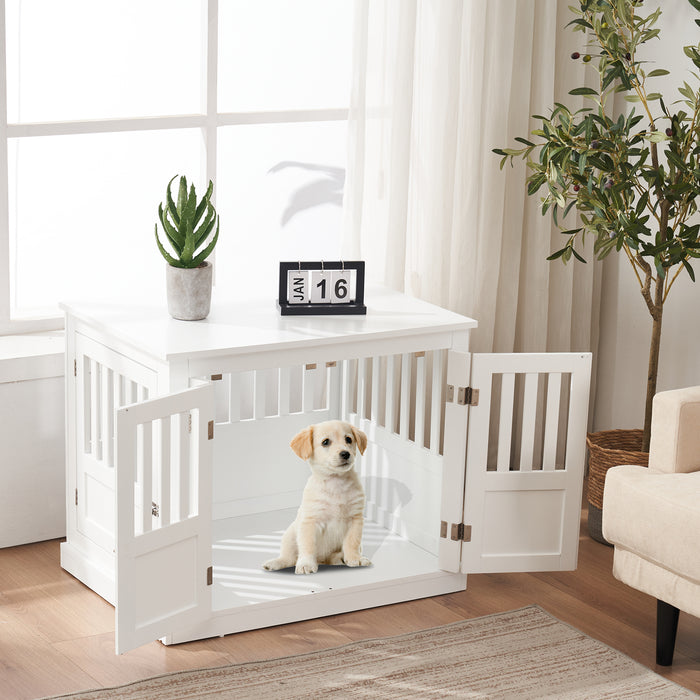 Mcombo Furniture Style Dog Crate End Table, Wooden Dog Kennel with Double Doors, Dog House for Small Medium Dog Indoor Use, 0666