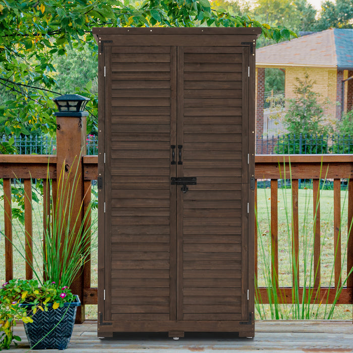 MCombo Outdoor Storage Cabinet, Garden Storage Shed, Outside Vertical Shed with Lockers, Outdoor 63 Inches Wood Tall Shed for Yard and Patio 6056-0870