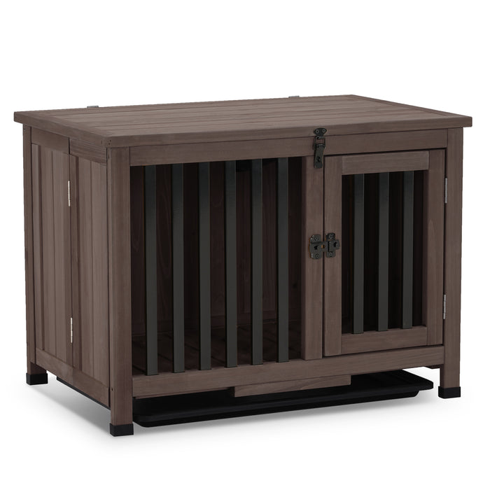 Mcombo Wooden Dog Crate Furniture End Table with Door, No Assembly Portable Foldable Pet Crate Dog Kennel Indoor with Removable Tray