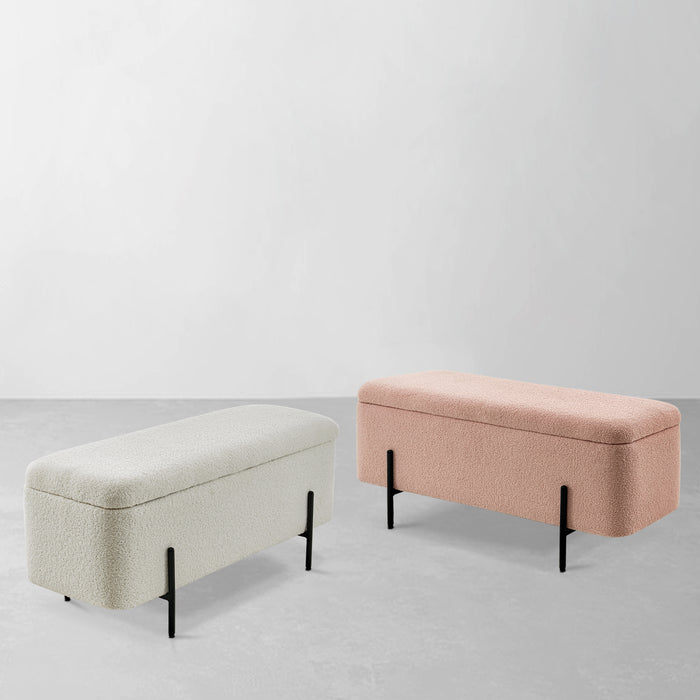 Mcombo Storage Ottoman Bench, Teddy Fabric Upholstered Footstool with —  MCombo