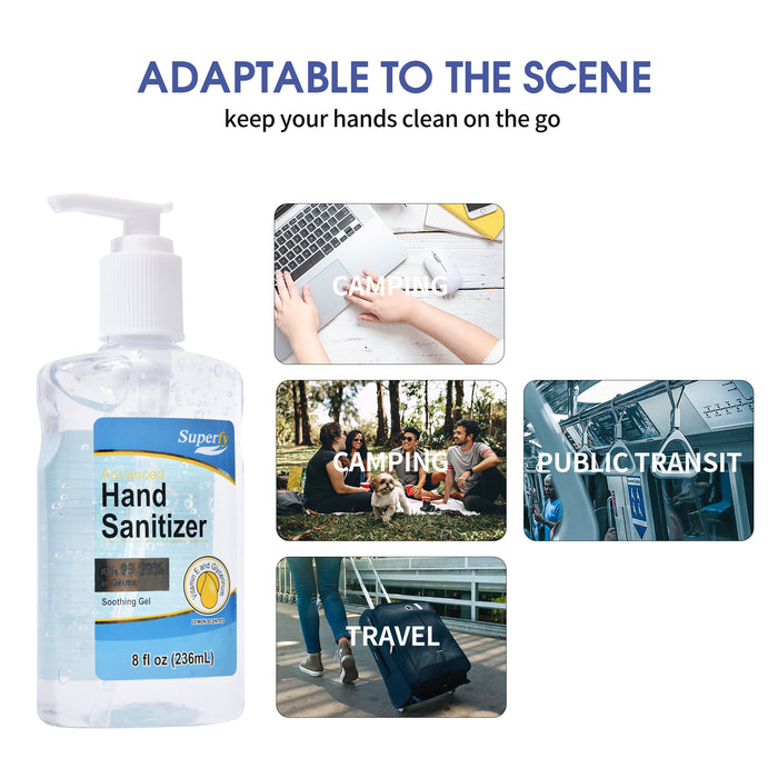 Superfy Press Hand Sanitizer, Moisturizing Gel Hand Wash with Pump,No-wash,Quick-drying  8 fl.oz (Pack of 8)