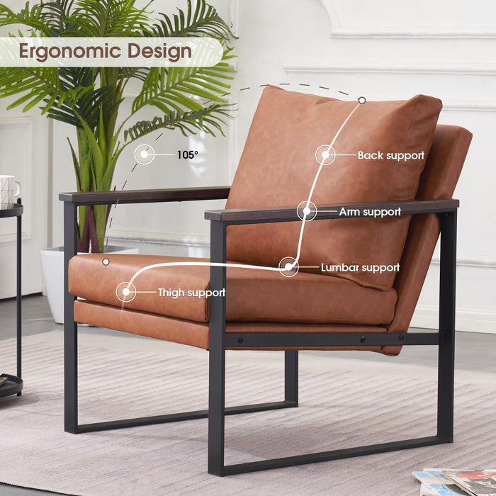 MCombo Modern Accent Chairs, Armchair with Upholstered Cushion, Faux Leather Lounge Chairs for Living Room Bedroom HQ304