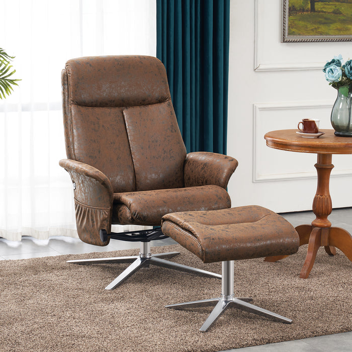 Mcombo Swivel Recliner with Ottoman, Modern Armchair with Heavy Duty Aluminum Base, Faux Leather Lounge Chair for Living Room Bedroom Office, 4603