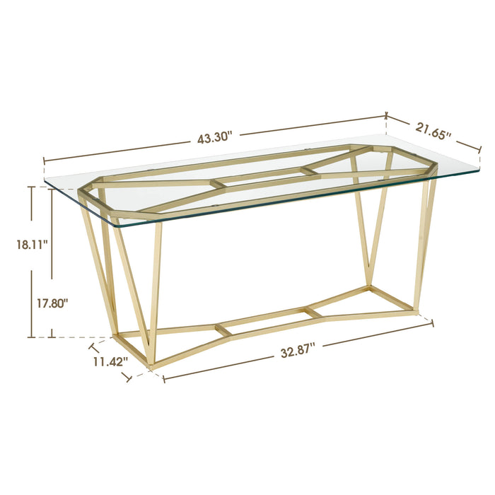 Mcombo Gold Glass Coffee Table for Living Room, 43.3 inch Modern Rectangle Cocktail Table with Gold Finish Tea Table Entertainment Center 6090-COFF-57GS