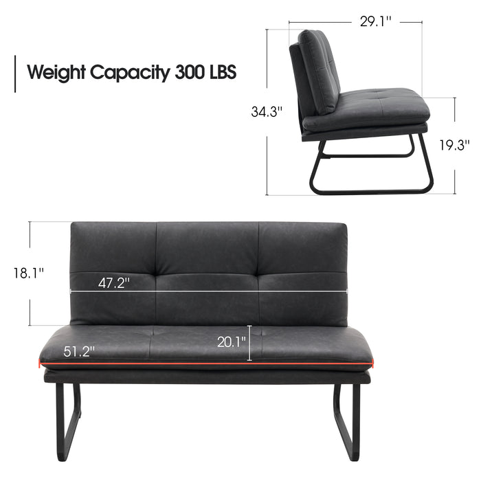 MCombo Armless Accent Chairs Loveseat Set, Faux Leather Slipper Chair with Solid Steel Legs, Tufted Side Chair Club Chair for Living Room Bedroom Office 4812/W706