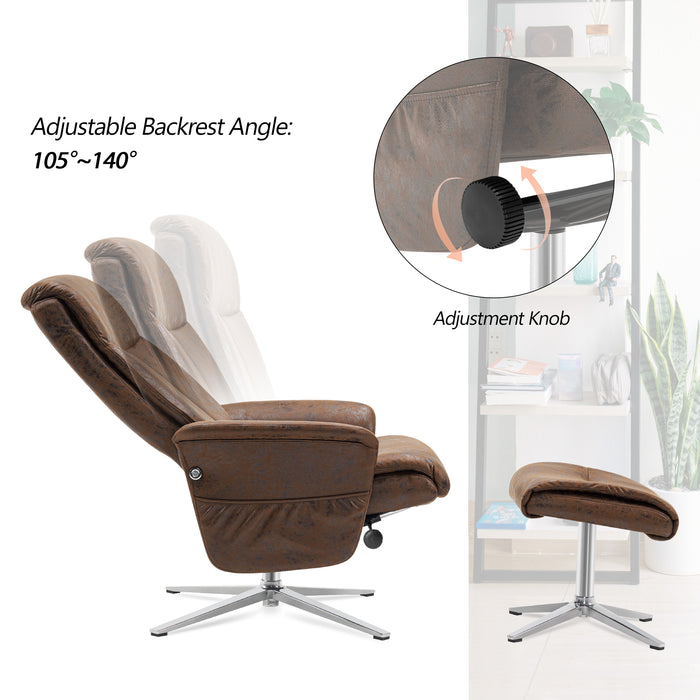 Mcombo Swivel Recliner with Ottoman, Modern Armchair with Heavy Duty Aluminum Base, Faux Leather Lounge Chair for Living Room Bedroom Office, 4603