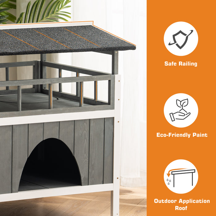 Lovupet Wooden Cat House Indoor Outdoor, 2 Story Cat Shelter House Condos with Roof for Small Dogs, Pet, Feral Cat Gray 6012-1377EY
