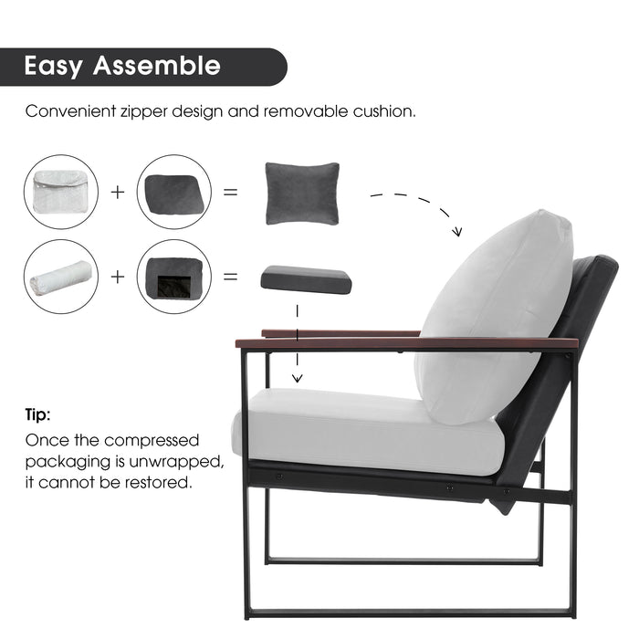 MCombo Modern Accent Chairs, Armchair with Upholstered Cushion, Faux Leather Lounge Chairs for Living Room Bedroom HQ304