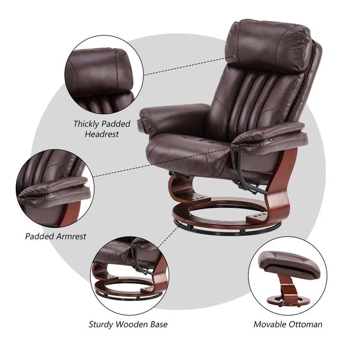 Mcombo Reclining Chairs with Ottoman, 360 Degrees Swivel Recliners with Massage, Faux Leather Ergonomic Lounge Chairs for Living Room Bedroom 4999