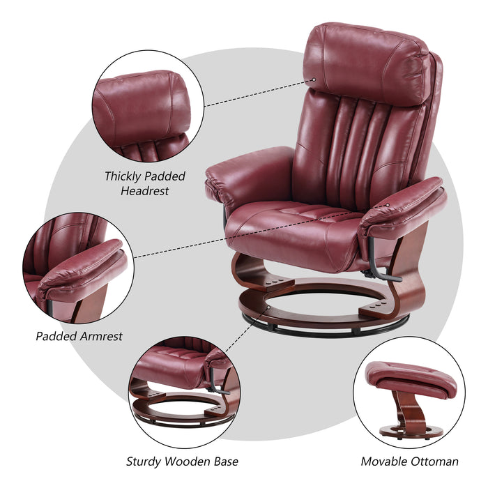 Mcombo Reclining Chairs with Ottoman, 360 Degrees Swivel Recliners with Massage, Faux Leather Ergonomic Lounge Chairs for Living Room Bedroom 4999