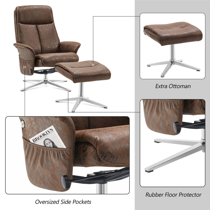 Mcombo Swivel Recliner with Ottoman, Modern Armchair with Heavy Duty Aluminum Base, Faux Leather Lounge Chair for Living Room Bedroom Office, 4603