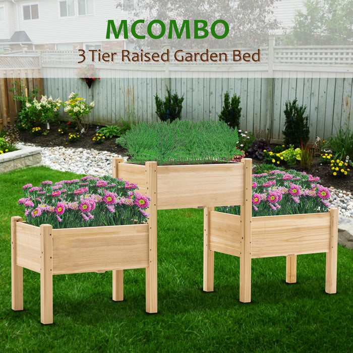 MCombo Raised Garden Bed, 3 Tier Outdoor Wood Elevated Planter Box Kit, Raised Garden Boxes for Vegetables, Herb and Flowers, 72" x 17.7" x 31.5", 6059-0908