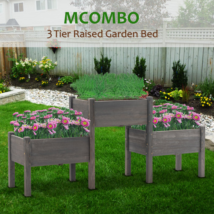 MCombo Raised Garden Bed, 3 Tier Outdoor Wood Elevated Planter Box Kit, Raised Garden Boxes for Vegetables, Herb and Flowers, 72" x 17.7" x 31.5", 6059-0908