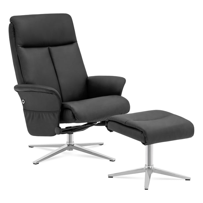 Mcombo Swivel Recliner with Ottoman, Modern Armchair with Heavy Duty Aluminum Base, Faux Leather Lounge Chair for Living Room Bedroom Office, 4603