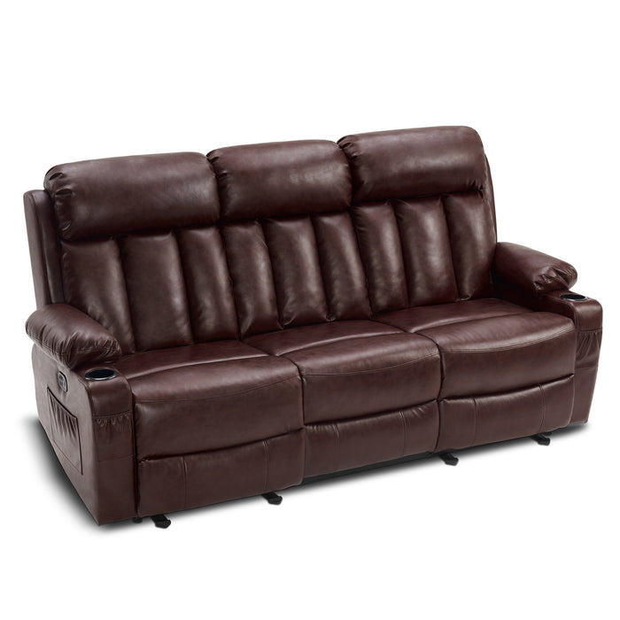 Mcombo Leather Power Loveseat Recliner, Electric Reclining Loveseat Sofa with Heat and Massage, Cup Holders, USB Charge Port for Living Room 6075/ 6095(with Console)