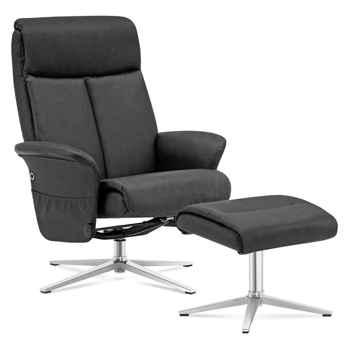 Mcombo Swivel Recliner with Ottoman, Modern Armchair with Heavy Duty Aluminum Base, Faux Leather Lounge Chair for Living Room Bedroom Office, 4603