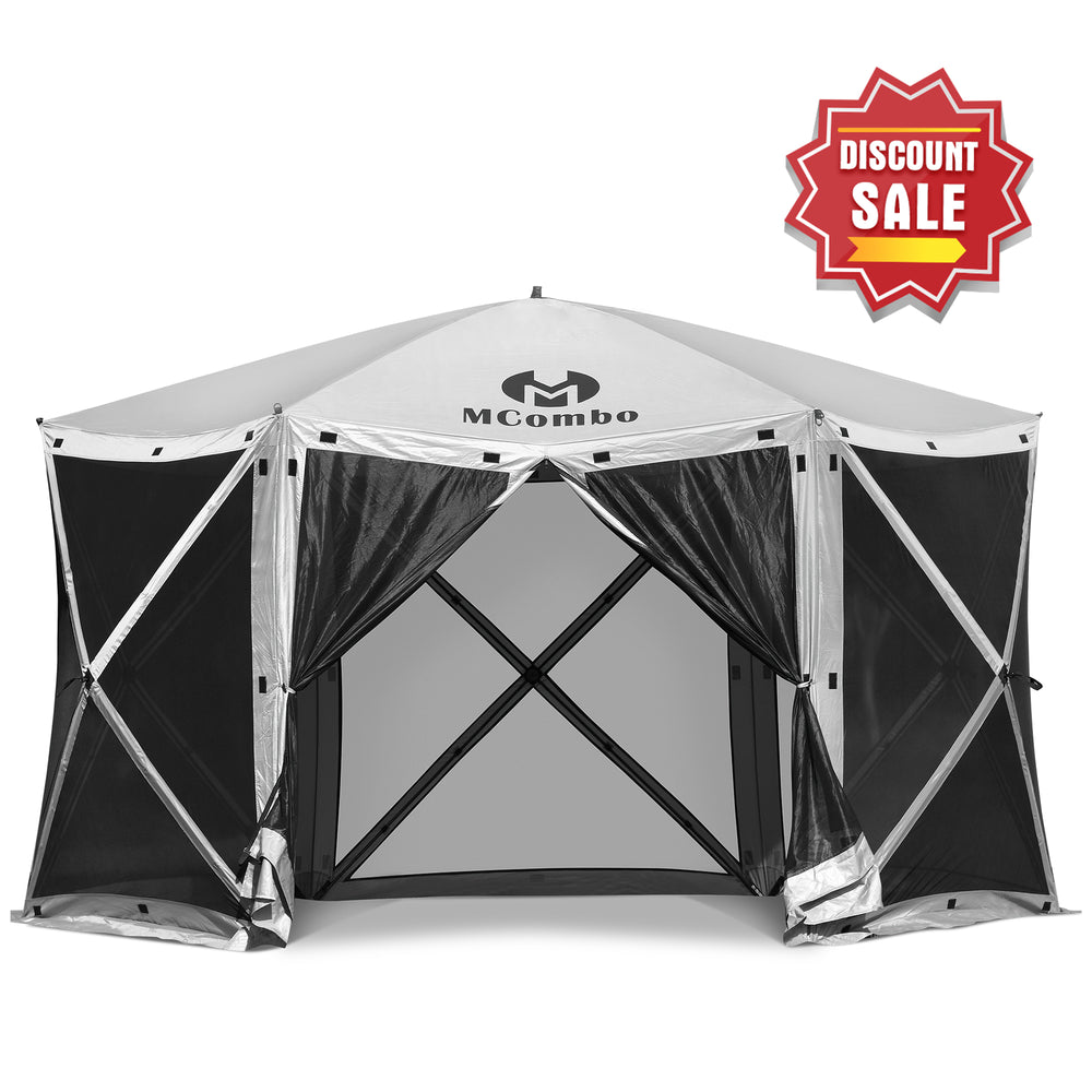 Mcombo Gazebo Tent Pop-Up Portable 6-Sided Hub Durable Screen Tent (6-8 Person) 6052-1024W-6PC