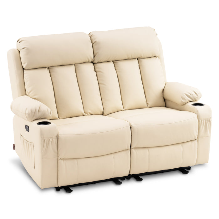 Mcombo Leather Power Loveseat Recliner, Electric Reclining Loveseat Sofa with Heat and Massage, Cup Holders, USB Charge Port for Living Room 6075/ 6095(with Console)