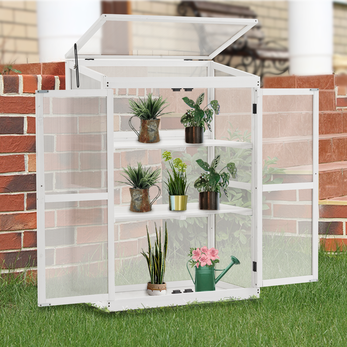 MCombo Greenhouse Wooden Cold Frame Greenhouse, Garden Portable Mini Greenhouse Cabinet, Raised Flower Planter Shelf Protection for Outdoor Indoor Use, 0760