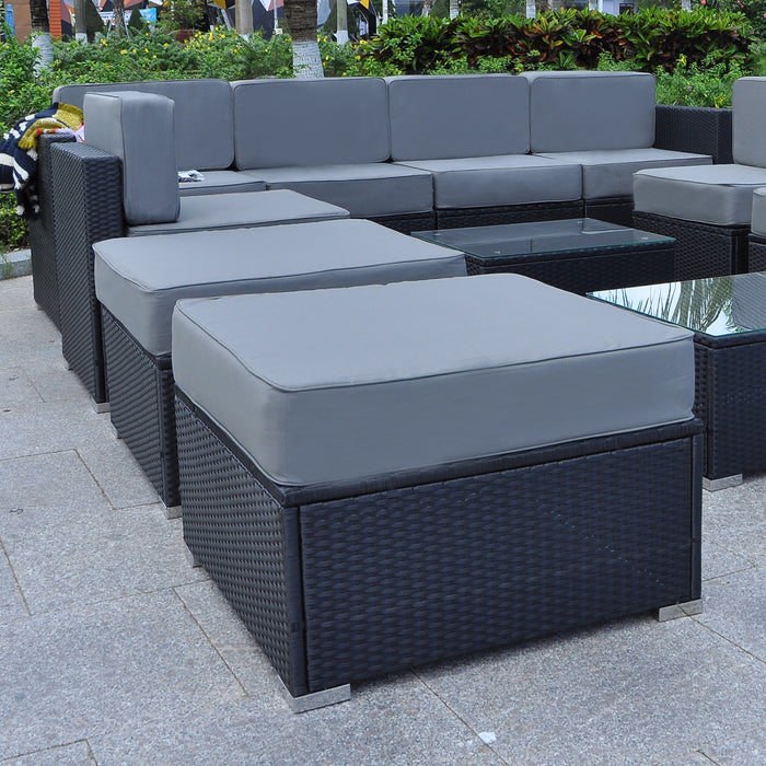 Mcombo Outdoor Patio Black Wicker Furniture Sectional Set All-Weather Resin Rattan Chair Modular Sofas with Water Resistant Cushion Covers 6082 -63ST