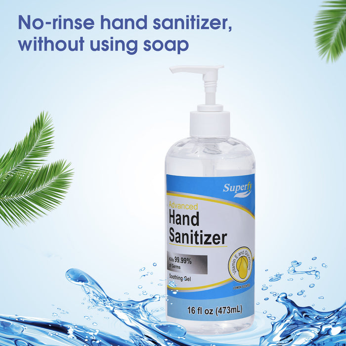 Superfy Hand Sanitizer with Alcohol Moisturizing Gel Hand Wash with Pump,No-wash,Quick-drying  16 fl.oz (Pack of 4)