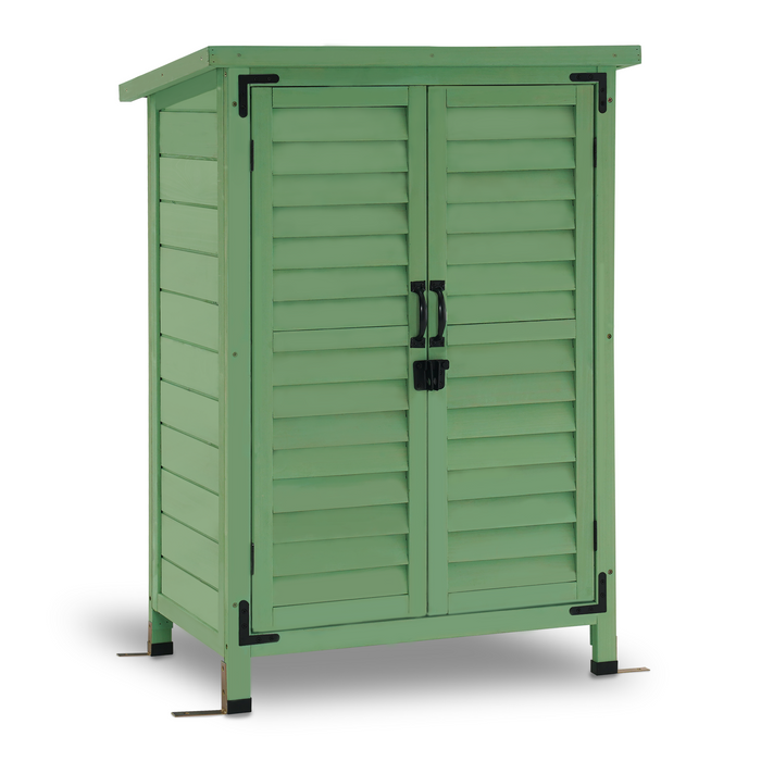 MCombo Outdoor Wood Storage Cabinet, Small Size Garden Wooden Tool Shed with Double doors, Outside Tools Cabinet for Backyard (24.6”x 18.3”x38.2”) 0985