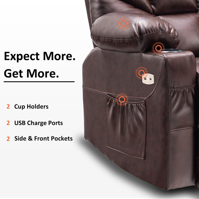 MCombo Manual Glider Rocker Recliner Chair with Cup Holders for Nursery, USB Ports, 2 Side & Front Pockets, Faux Leather 8002