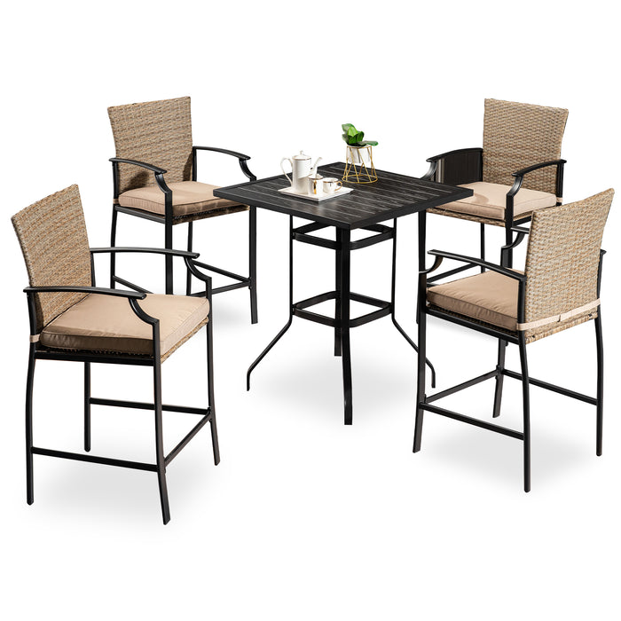 Mcombo Wicker Patio Dining Set, 5 Pcs Outdoor Patio Furniture Dining Set, Table and Rattan Chairs with Cushions for Garden, Backyard, Bistro and Deck 6084-DS28-BK