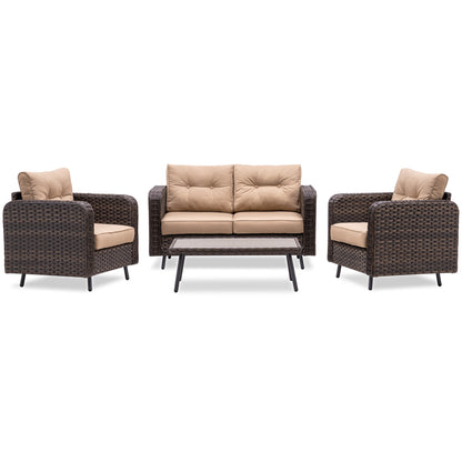 4 Pieces Patio Furniture Sets, Brown Wicker Patio Set and Table, 9541