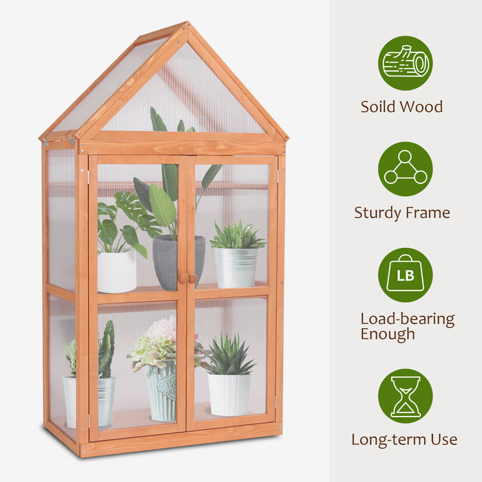 MCombo Greenhouse Cold Frame Wooden Garden Raised Flower Planter Shelf with Hard Translucent PC Protection, 0800