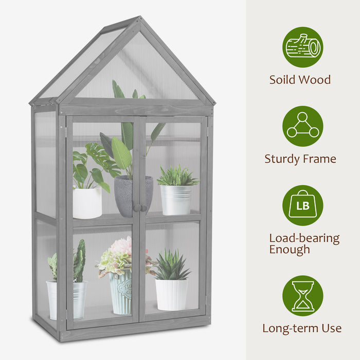 MCombo Greenhouse Cold Frame Wooden Garden Raised Flower Planter Shelf with Hard Translucent PC Protection, 0800