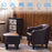 Mcombo Accent Club Chair, Barrel Chair with Ottoman, Faux Leather Arm Chair for Living Room Bedroom, Small Space 4022