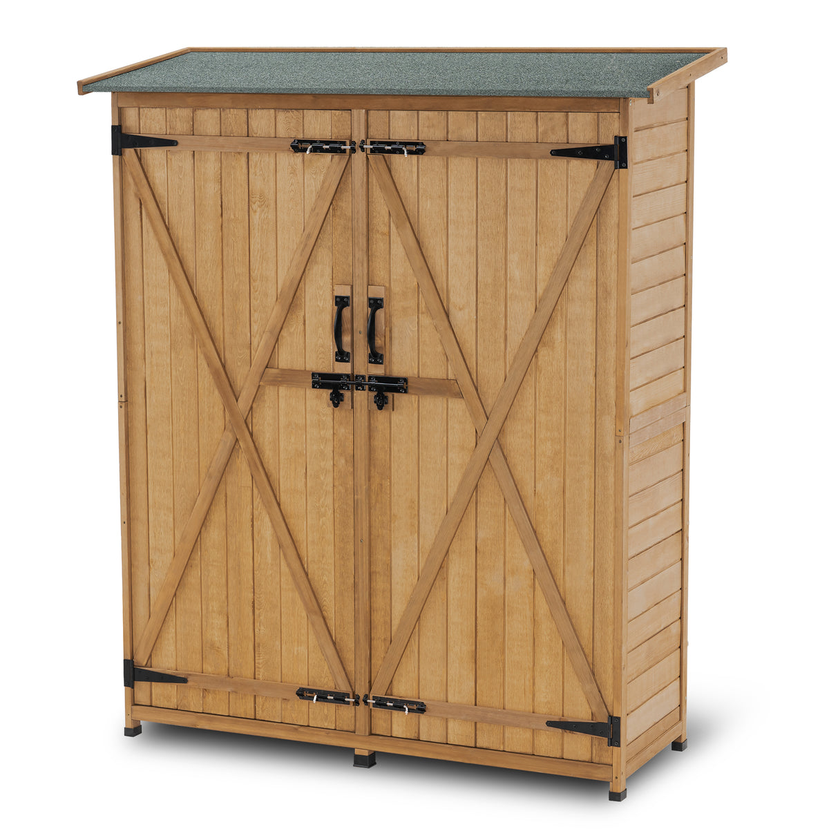 Armoire De Jardin MCombo En Bois - Rangement Outils 2 Étages - Toit Asphalte Vert
