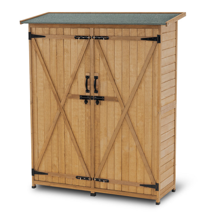 Mcombo Outdoor Storage Cabinet, Wood Garden Shed, Outside Tool Shed, Vertical Organizer Cabinet with Double Lockable Doors for Outside, Garden and Yard 6056-1400