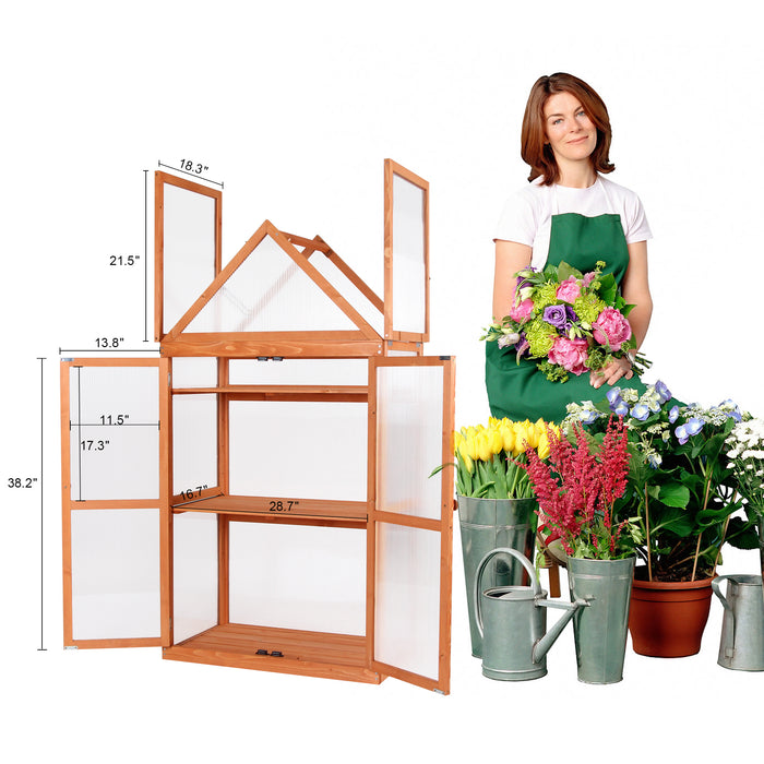 MCombo Greenhouse Cold Frame Wooden Garden Raised Flower Planter Shelf with Hard Translucent PC Protection, 0800